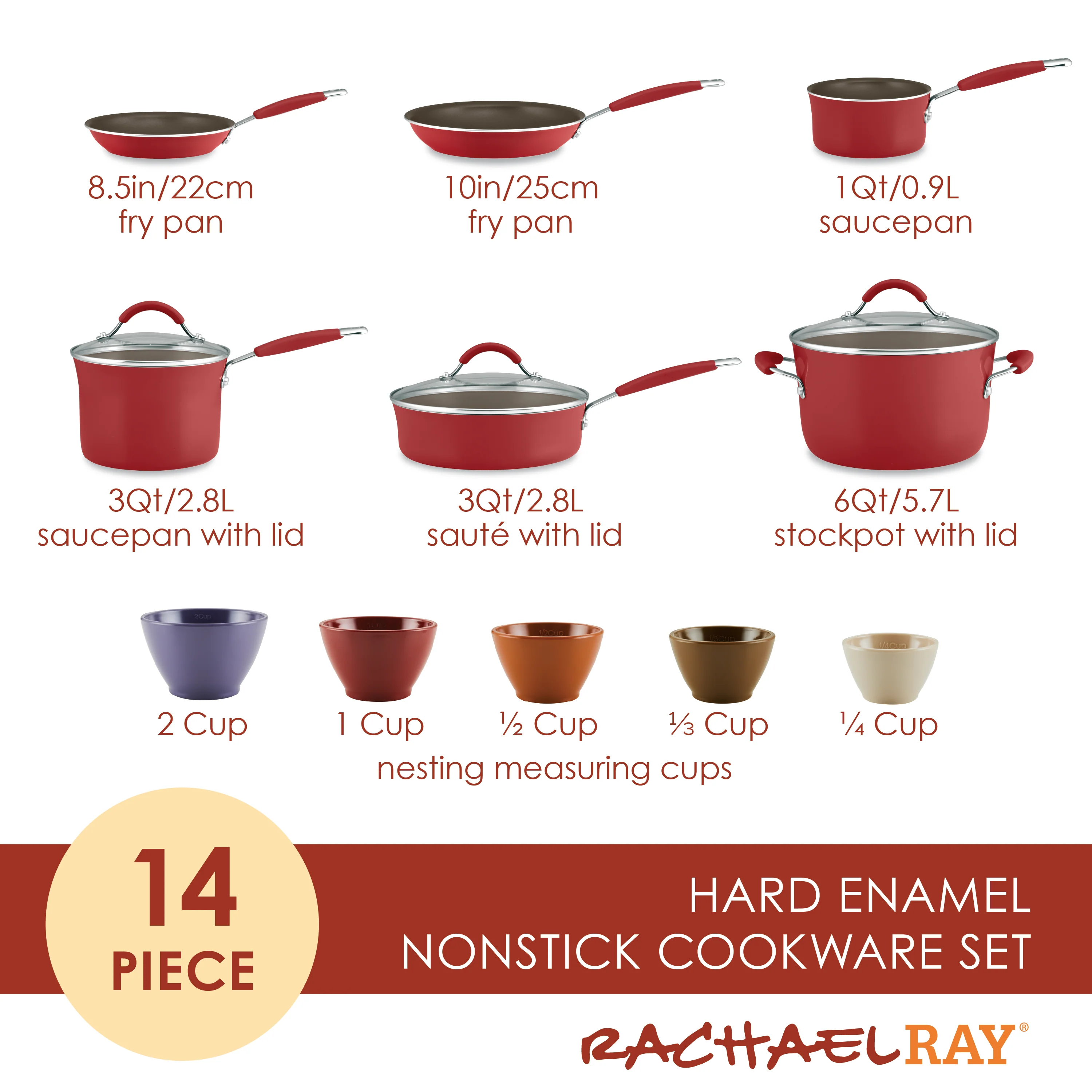 14-Piece Cucina Nonstick Cookware and Measuring Cup Set - Image 4