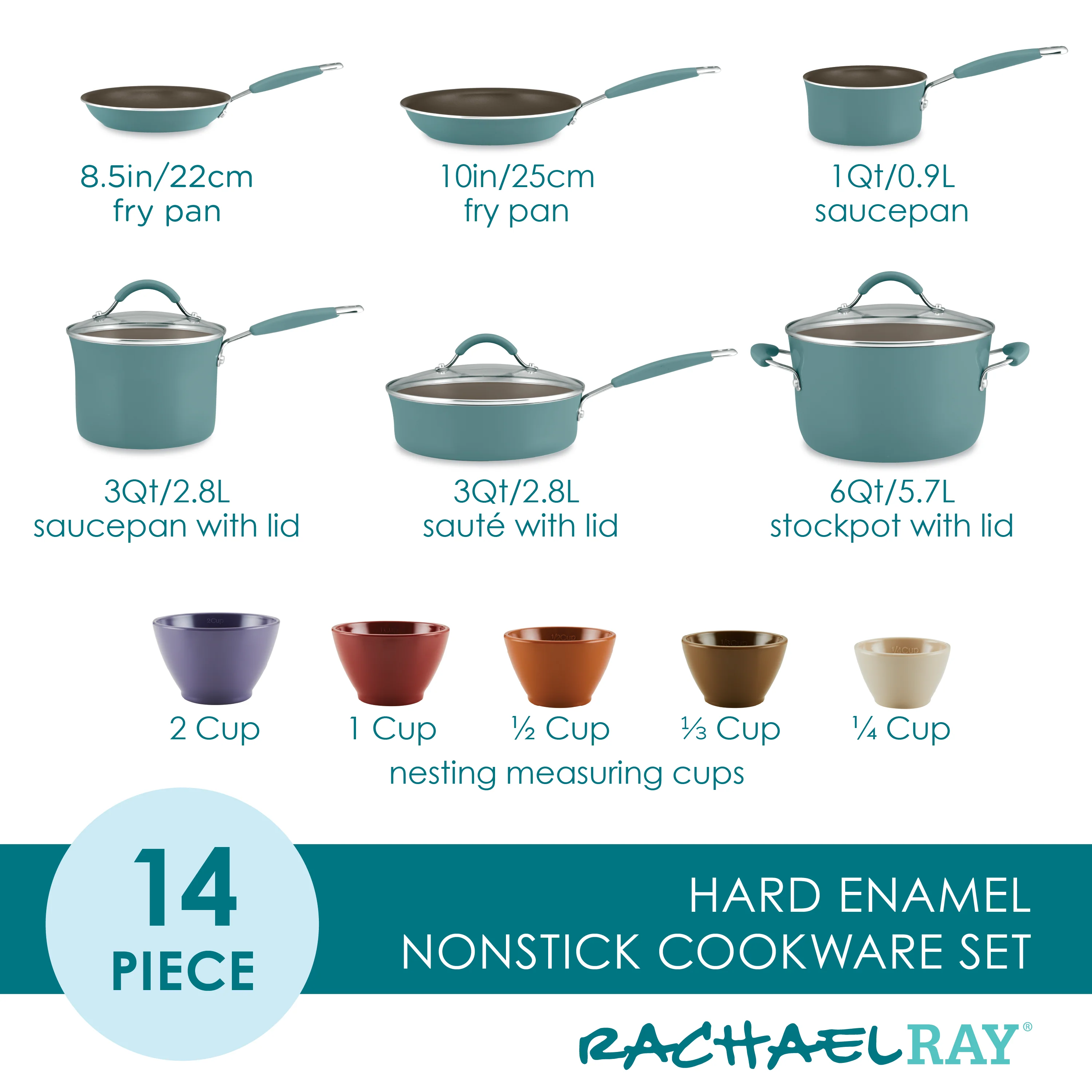 14-Piece Cucina Nonstick Cookware and Measuring Cup Set - Image 6