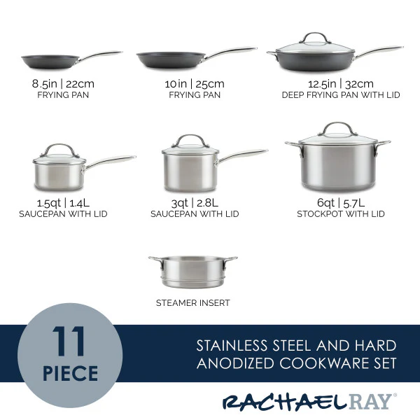 11- Piece Professional Hard-Anodized Nonstick and Induction Stainless Steel Cookware Set - Image 7