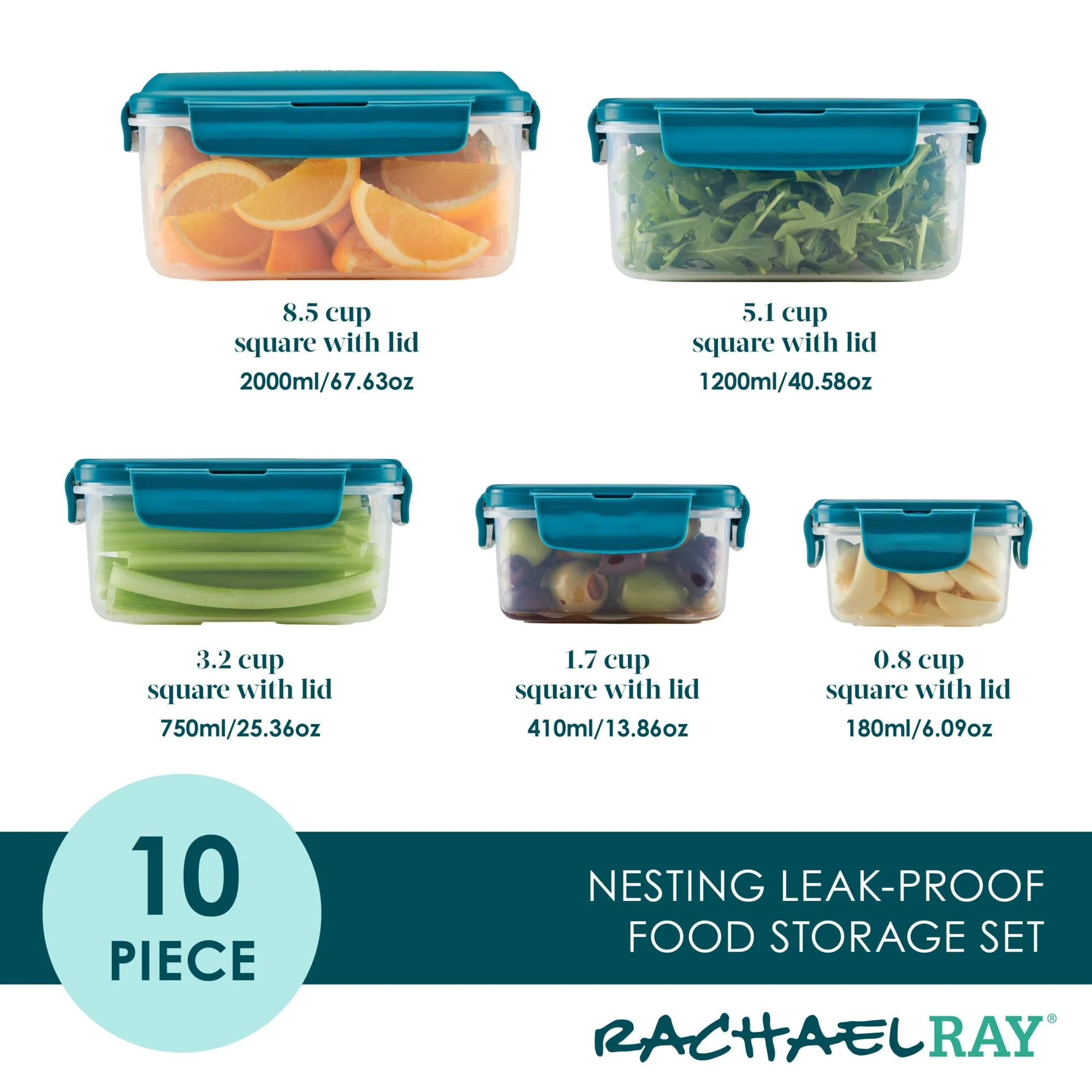 10-Piece Square Nestable Food Storage Containers - Image 10